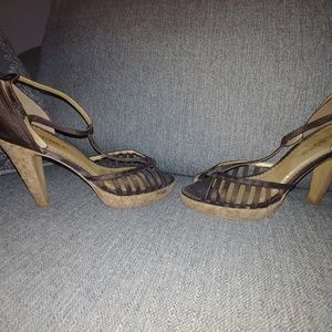 BCBG satin and cork heels